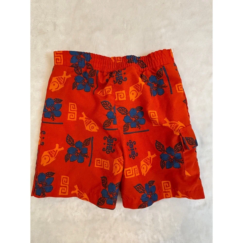 Wave‎ Zone Boys Red Tropical Hibiscus Fish Print Swim Trunks Size 18M Cargo